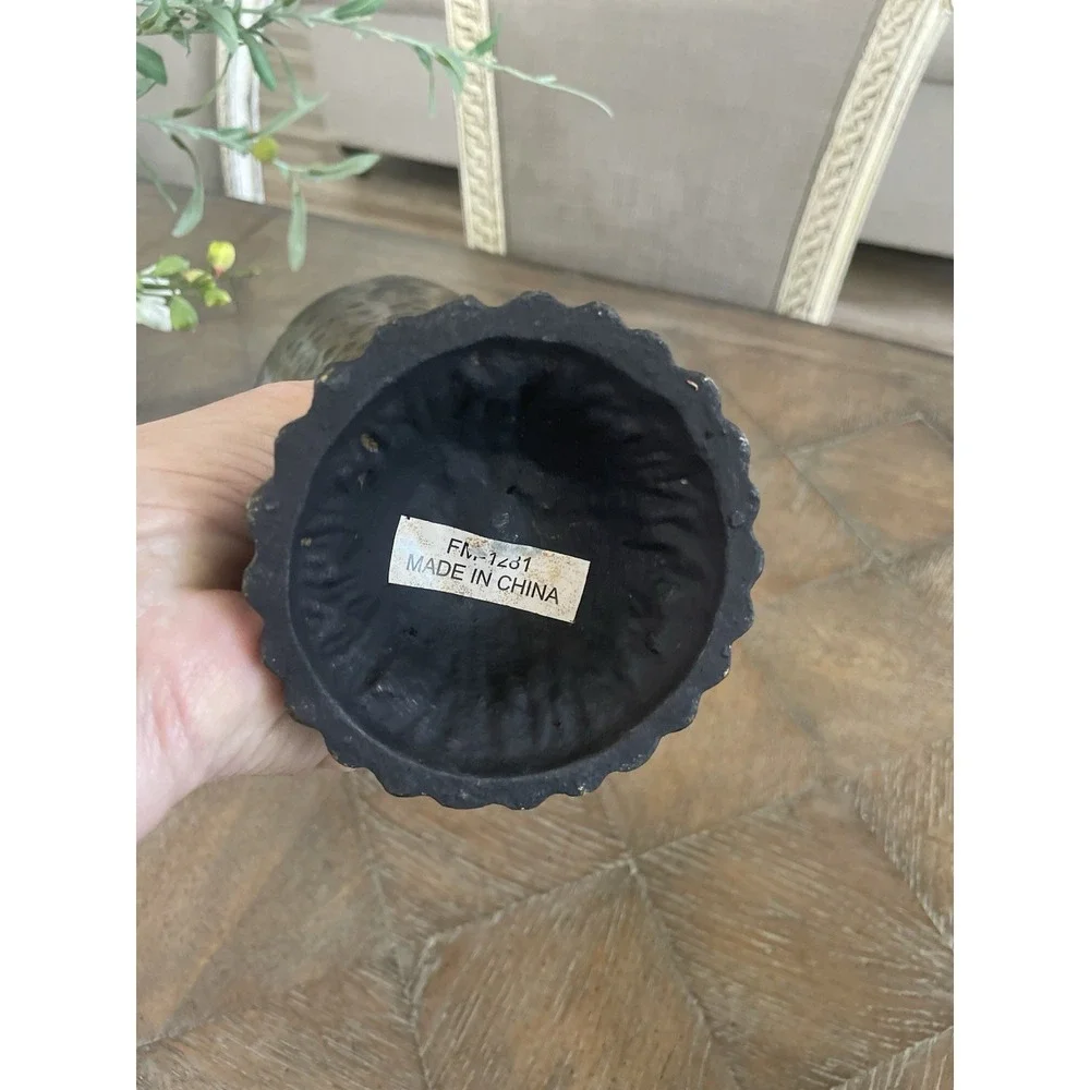 Hammered Brown Metal Handled Urn Vase Planter 13.5